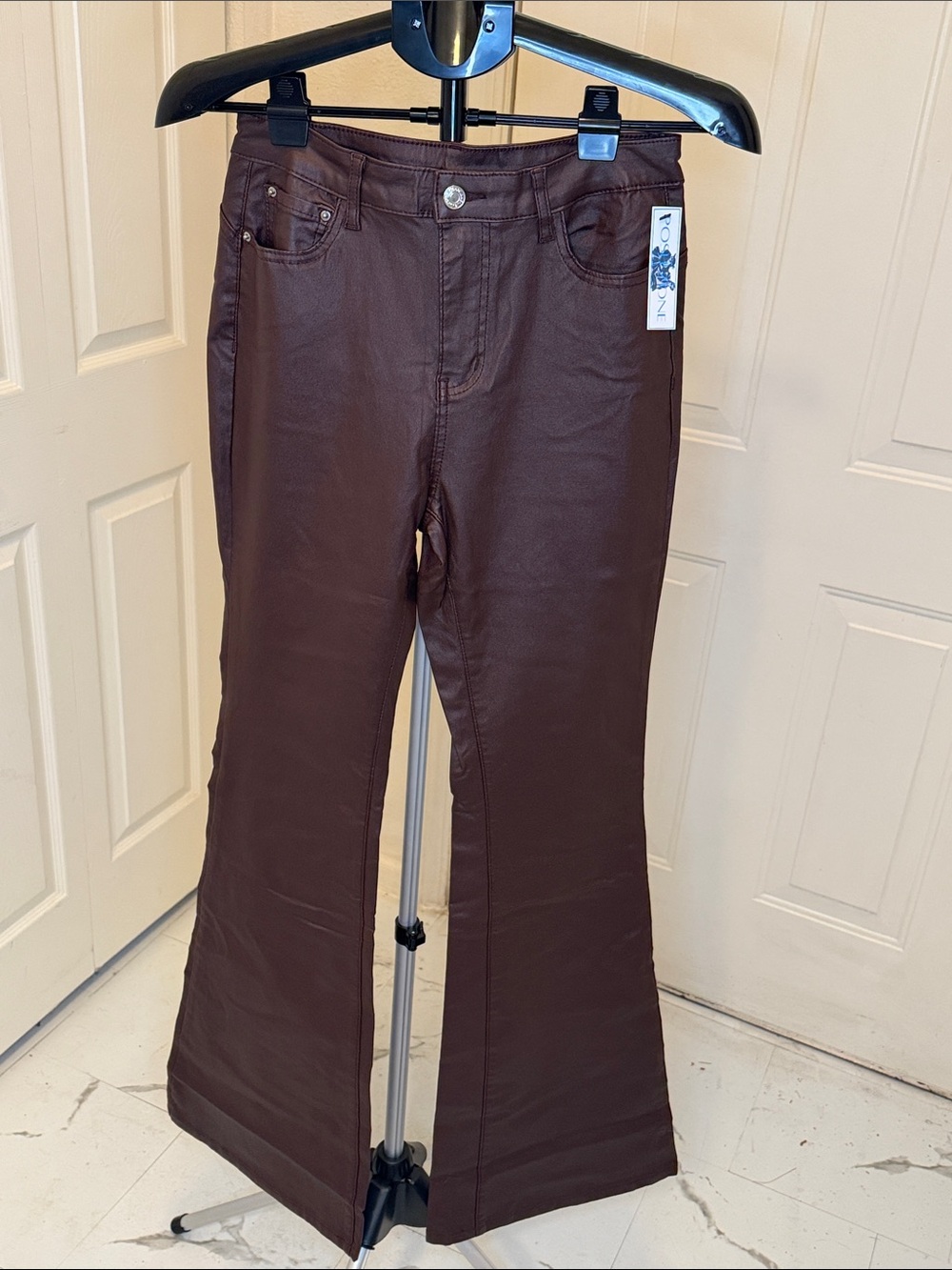 Chocolate Brown women’s Faux leather Tall Slim Fit Flared bottom Pants
